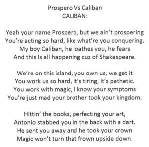 the first three stanzas from the rap battle between Prospero and Caliban